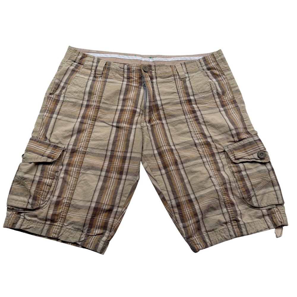 Columbia‎ Plaid Cargo Shorts Brown Tan Outdoor Gorpcore Hiking Utility Mens 36
